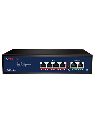CP PLUS 4+2 Port GIGA PoE Switch 4 Gigabit PoE Ports & 2 Gigabit Uplink Ports : CP-DNW-GPU4G2-48