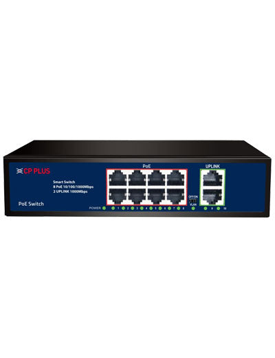 CP PLUS 8+2 Port GIGA PoE switch 8 Gigabit PoE Ports & 2 Gigabit Uplink Ports : CP-DNW-GPU8G2-96