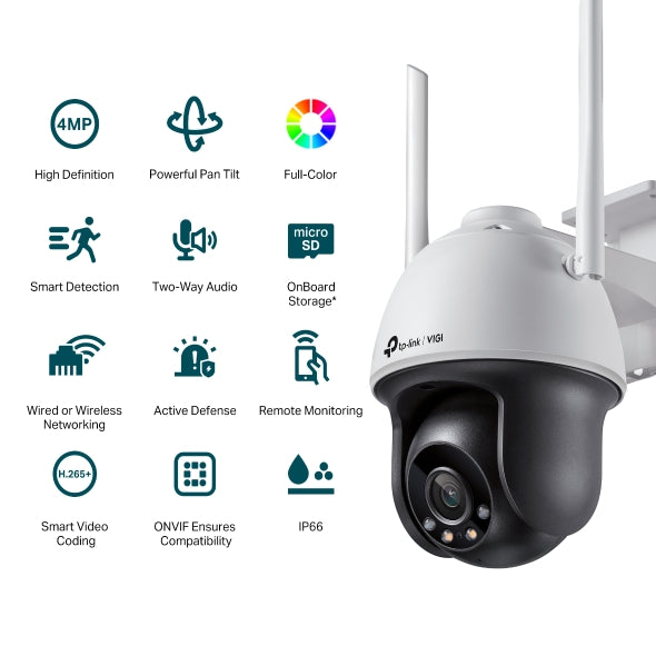 VIGI 4MP Outdoor Full-Color Wi-Fi Pan Tilt Network Camera : VIGI C540-W